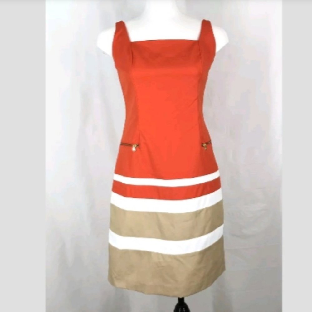 Ralph Lauren Orange Tan and White Stripe Dress